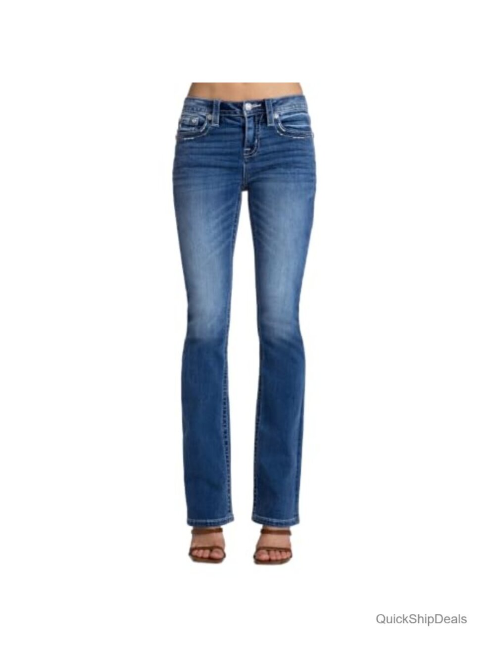 Miss Me Womens Ariana Wings Bootcut Jeans Mid Rise Winged Cross Embroidered